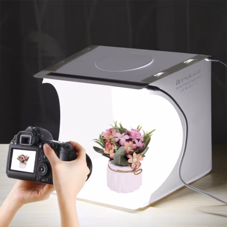 PULUZ 20cm 2 LED Panels Folding Portable 1100LM Light Photo Lighting Studio Shooting Tent Box Kit with 6 Colors Backdrop