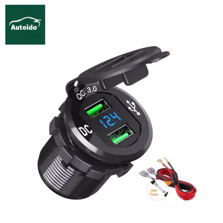 Quick Charge 3.0 USB Car Charger, 12V/24V 36W Aluminum Waterproof Dual QC3.0 USB Fast Charger Socket Power Outlet with LED