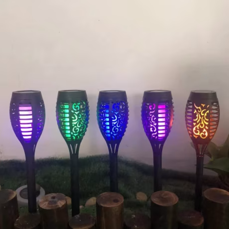 Solar Pin Lamp Flickering Blue Flame Colorful Lawn Lamps Decoration Beach Camping Solar Torch Garden Lights