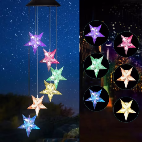 Solar Powered LED Wind Chimes Transparent Star Color-Changing Waterproof for Party Patio Yard Garden Decoration