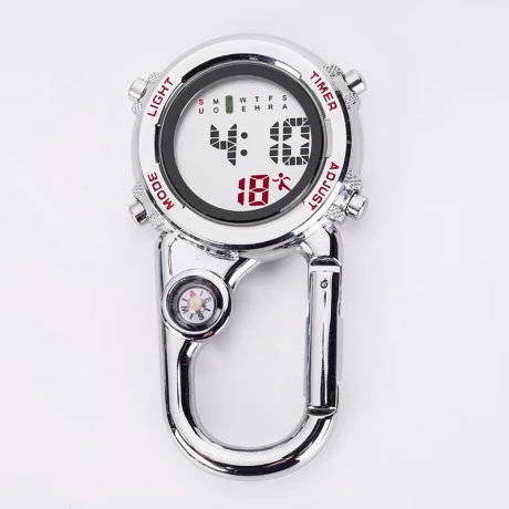 Wholesale Stainless Steel Compass Portable Sports Climbing Fob Watches Men Clip on Digital Pocket Watches