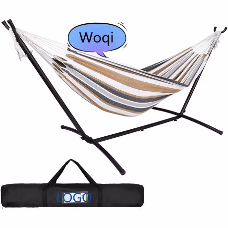 WOQI Double Hammock with Space Saving Steel Stand Outdoor 450lb Capacity 2 People Hammocks and Portable Carrying Bag