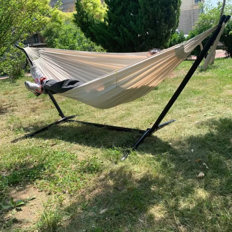WOQI Outdoor Single Double Cotton Hammock with Stand Folding Hammock With Frame Stand