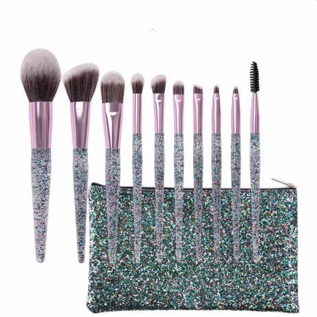10pcs Bling Makeup Brush Set with Bag Eye Brush Beauty Tools Fan Powder Eyeshadow for Make up Tool Contour Beauty Crystal 2 Sets