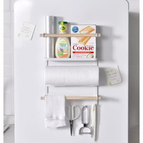 2023 New Products Home Storage Kitchen Use 2 Tier Kitchen Refrigerator Spice Rack Magnetic Shelf with Paper Towel Holder