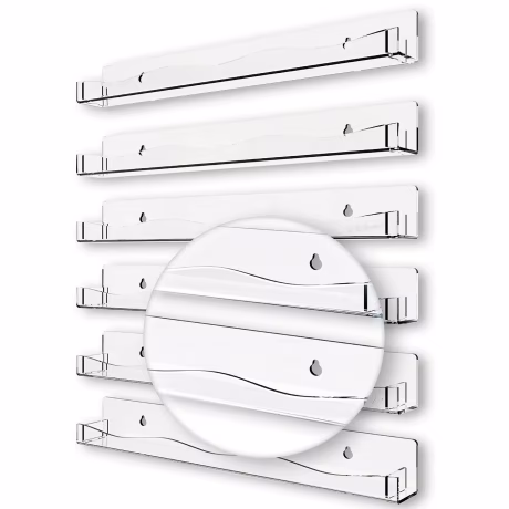 2pcs Clear Acrylic Nail Polish Rack Wall Mounted Shelf,Nail Polish Organizer with Unique Wavy Lines,Nail Supplies for Nail Techs