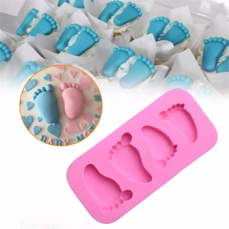 3D Baby Footprints Feet Shape Silicone Mould Wax Melt DIY Baking Baby Shower Cake Chocolate Mold Tool