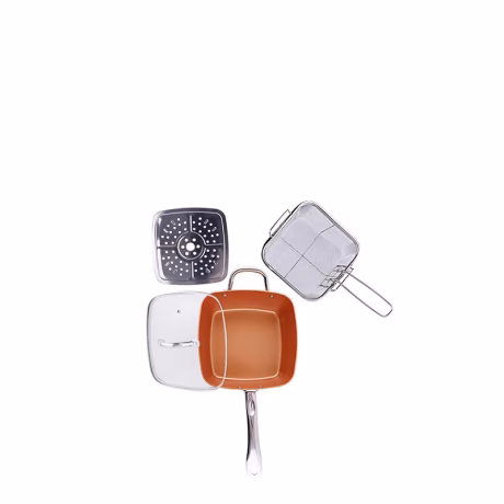 4 pcs/set Frying Pan Copper Cookware Ceramic Induction Skillet Induction Nonstick Cooking Oven &amp; Dishwasher Safe Square Pot Set