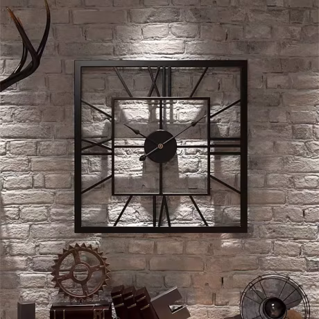 60*60cm Top Quality Double Layer Antique Iron Frame Clock Home Decor Roman Numerals Clock Large Metal Square shape Wall Clock