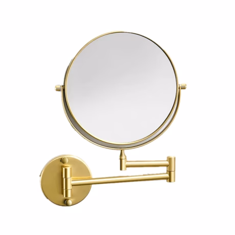 Bathroom wall mounted folding makeup mirror swivel brushed gold vanity mirror