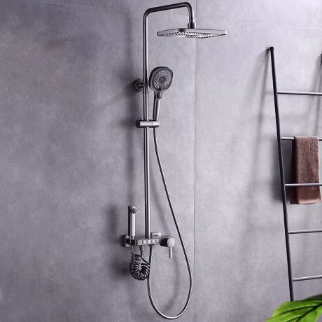 Bathroom Wall Mounted Gun Metal Chocolate Shower Mixer Water Faucet 4 Way Complete Rainshower System Shower Set