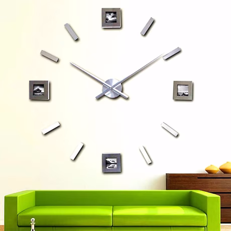 Big Size Large Clock Wall 3d Wall Cock DIY Photo Frame Metal Wall Clock