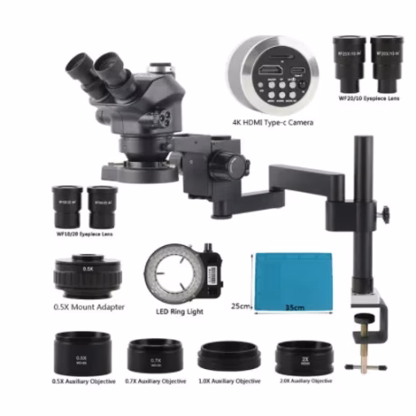 Clamp Folding Extension Type Base with 3.5X-200X Zoom Stereo Trinocular Microscope 1080P48MP 4K 2K HD-MI USB TF Video Camera Set
