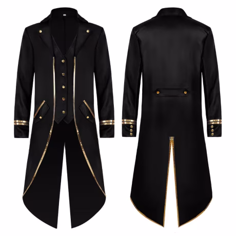 Classic Medieval Men Costume Jacquard Stand Collar Larp Cosplay Jacket Coat Victorian Renaissance Style Clothing S-4XL