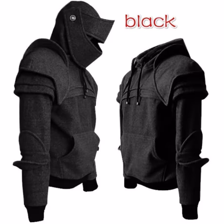 Cosplay Vintage Medieval Knight Hoodie Warrior Soldier Hooded Sweatshirt Mask Armor Pullover Cosplay Halloween Costume Hoodie