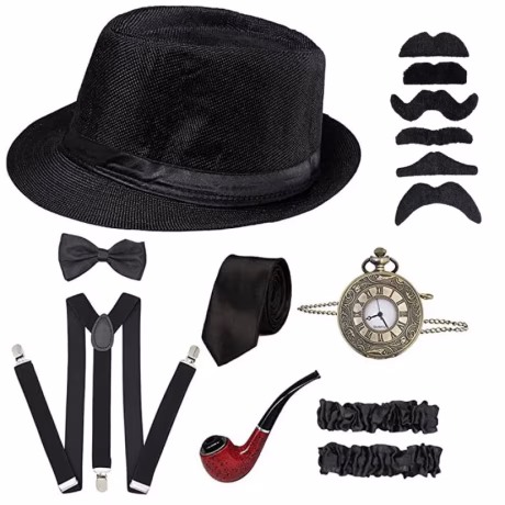 Cosplay1920s Mens Costume Accessories Gatsby Men's Cap Panama Hat, Gangster Armbands/Vintage Pocket Watch Bow Tie Drop Shipping