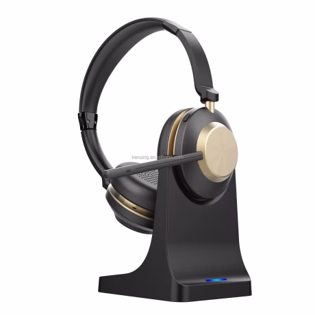 Custom Logo Bluetooth Headset with ENC Microphone Wireless Headphones with Charging base for Computer, PC, Laptop, Skype, TV