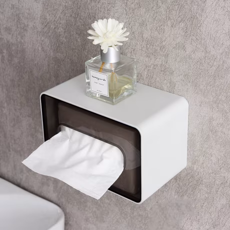 Custom logo home hotel restaurant rectangular napkin holder roll paper towel case clear wall mounted plastic facial tissue box