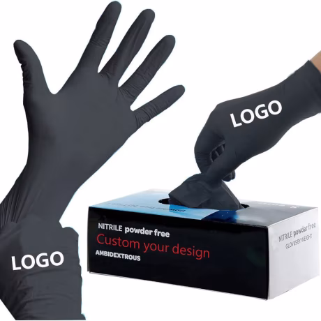Custom print glove finger texture kitchen nails hair salon industry tattoo custom box latex free disposable nitrile gloves