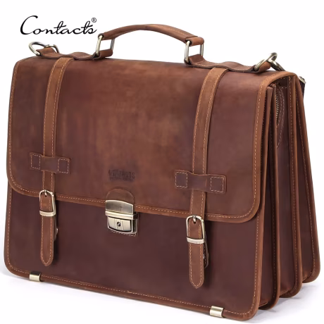 Custom Vintage 14'' Laptop Bag For Mens Crazy Horse Leather Briefcase With Luggage Strap Attachment Leather Messenger Laptop Bag