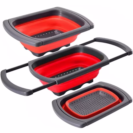 Dishwasher-Safe Adjustable 6-Quart Folding Vegetable Fruit Collapsible Over The Sink Colanders Strainers With Extendable Handles