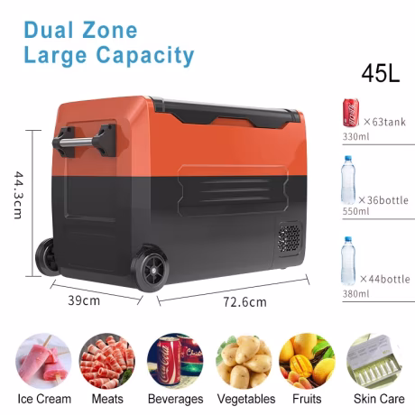 Dual-Zone Car Refrirator Frid Freezer with 12V Compressor Solar Powered Deep Freezer for Vehicles