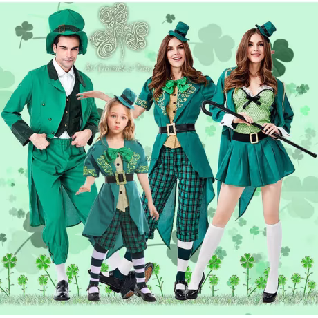 Fantasia Family St. Patricks Day Costume Ireland Irish Leprechaun Elf Cosplay for Adult Kids Child Halloween Fancy Dress ecopart