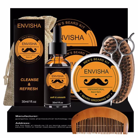 free gift roller 2021 hot selling mens beard care 6 in 1 natural black beard grooming gift kit set