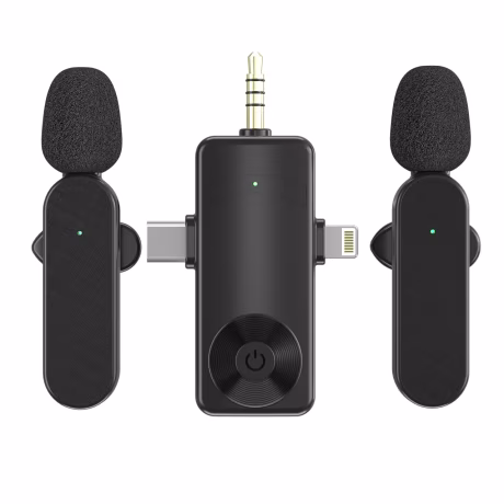 H18 1 Drag 2 Microphones Lavalier 3 in 1 Portable Mini Wireless Recording Microphone for iPhone /Computer/camera Android /type-c