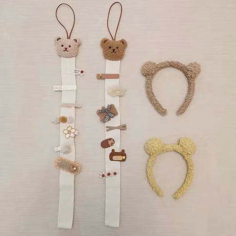 Hair Bow Holder Organizer For Girls Cartoon Bear Hair Clips Hanger Wall Hanging Decor For Baby Girls Room