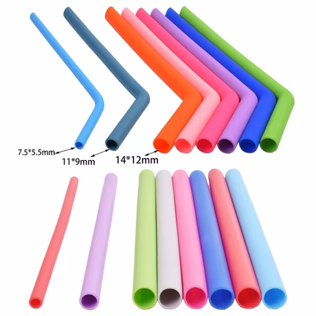 HOT Sales 6Colors Food Grade Reusable Silicone Rubber Eco Friendly Straw With Cleaning Brush For Drinking Silicone Straws