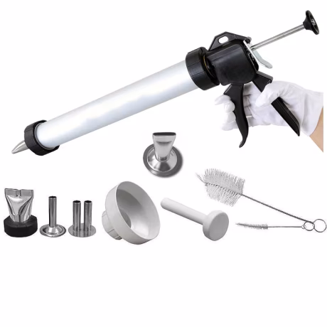 Jerky Gun 1.5 Pound Capacity Jerky Shooter Kit Aluminum Barrel Jerky Blaster Easy to Clean Handle and Stainless Steel Nozzles