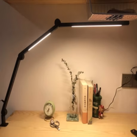 LED Desk Lamp with Clamp Metal Swing Arm Office Work Table Light Rotate Freely Eye Care Dimming Architect Lamp