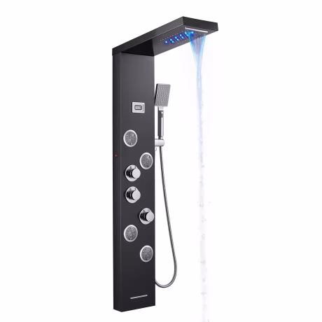 LED Rainfall Bathroom Shower Set Wall Mount Shower Tower Column Multi Function
