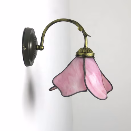 LongHuiJing Lotus Stained Glass Wall Scone Lights Vintage Single Lampshade Lamp light Tiffany Style Antique Wall lamps