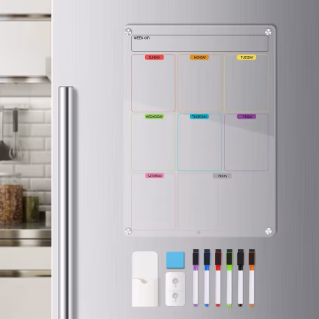 Magnetic Acrylic Calendar for Fridge, Clear Acrylic Dry Erase Board 12" X 16" - Weekly Refrigerator Board for Home, Kitchen