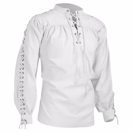 Medieval Shirts Men Tunic Pirate Costume Gothic Grooms Vintage Top Ruffle Sleeve Neckline Drawstring Knight Cosplay Top