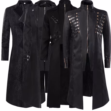 Medieval Stage Performance Costume Gothic Punk Jacket Medium Length British Punk Trench Coat