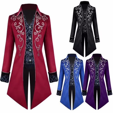 Mens Medieval Steampunk Gothic Vintage Renaissance Jackets Victorian Halloween Cosplay Costume Tuxedo Carnival Party Gown Coats