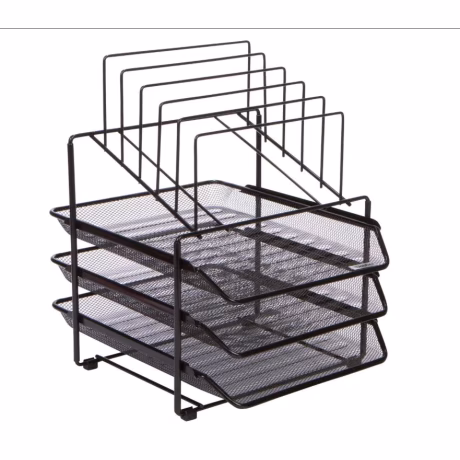 Mesh Desk Organizer and Storage - Office Organizer with 3 Sliding Letter Trays and 5 Vertical File Holders Document Trays Metal