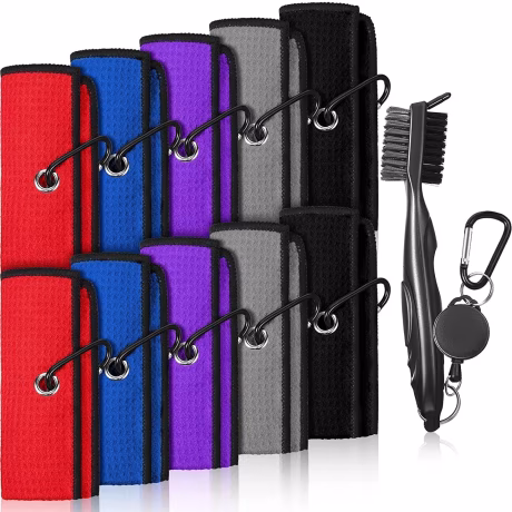 Microfiber Waffle Golf Sports Towel Set with Club Cleaning Brush Different Solid Color Novelty Adult Sports Towels Custom Logo