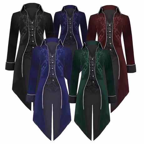 minthson Men Victorian Coat Costume Black Tuxedo Halloween Cosplay Costume Tailcoat Gothic Steampunk Trench Frock Outfit