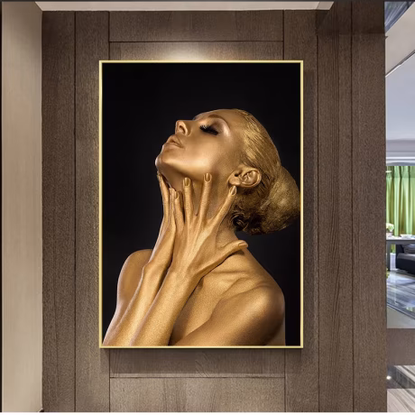 Modern Portrait of Black Women Wall art Pictures and Touching the Purple half Face Canvas Prints For Home bed Room Decor