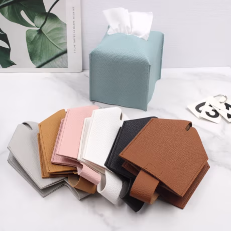Modern PU Leather Square Tissue Box Cover Holder Decorative Organizer for Bathroom and Office for Toilet and Kitchen Use