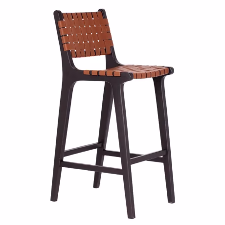 Nakajima Saddle leather woven coffee Light Luxury Room medieval wabi-Sabi back metal high stool home bar chair