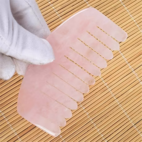 Natural Rose Quartz Scalp Massager Crystal Healing Stone Hair Comb Head Acupuncture Scraping Tools