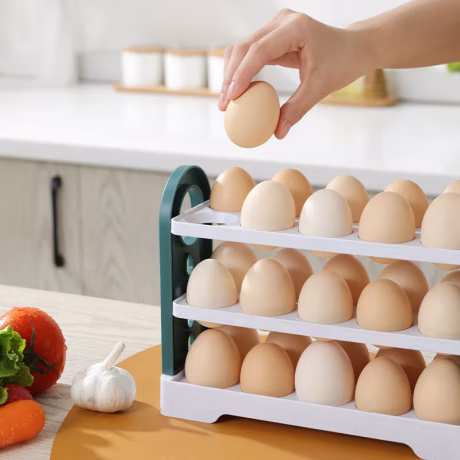 New Design 3 Layer Flip Type Egg Storage Holders Racks Refrigerator Organizer Practical Handle Container Box