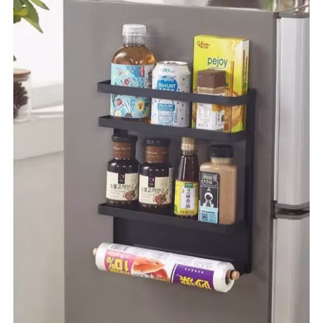 New Design Metal Black Magnetic Fridge Spice Rack Organizer,Kitchen Refrigerator Storage Shelf
