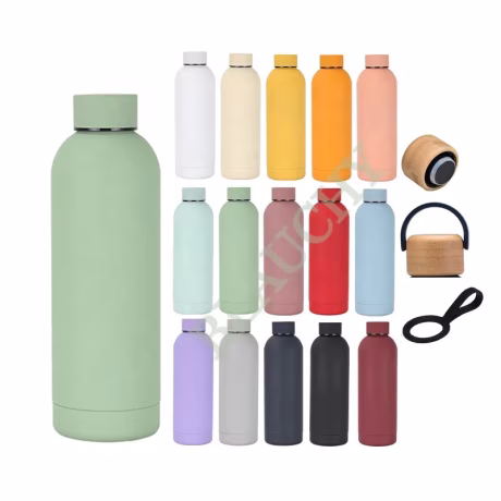 New Design Unique Custom logo 500ml double wall stainless steel outdoor water bottle with leatherwear handle
