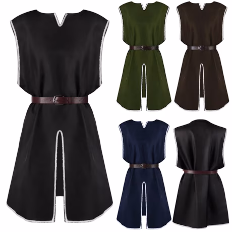 Plus Size M-4XL Men's Medieval Costume Halloween Tunic Vintage Shirts With Belt Lace Up Blouse Cosplay Tunic Costume Tank Tops